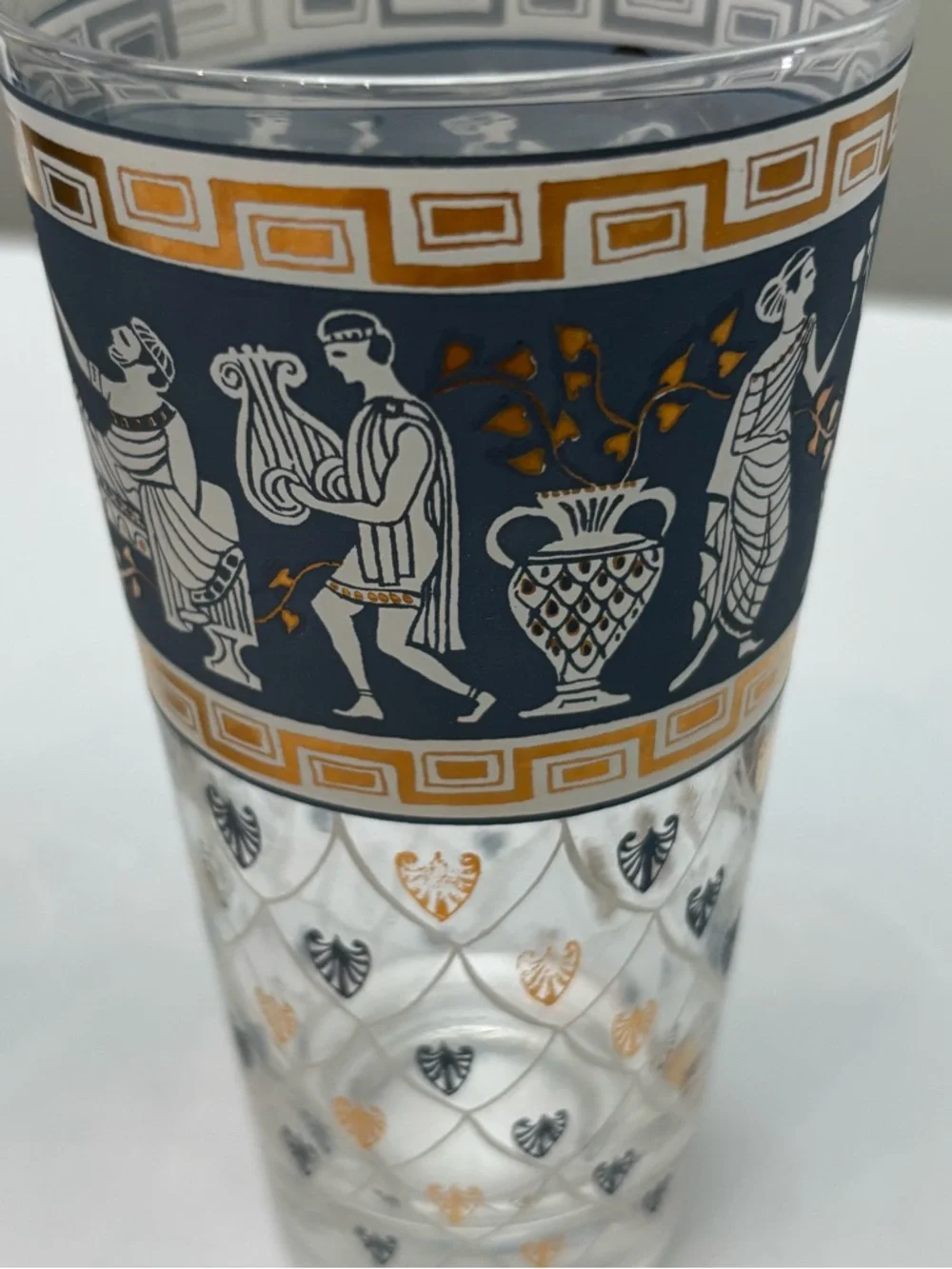Vintage Cera Glass Highball Glasses “Etruscan Frieze” Greek Design
